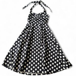 Classic Black and White Polka Dot Halter Midi Dress